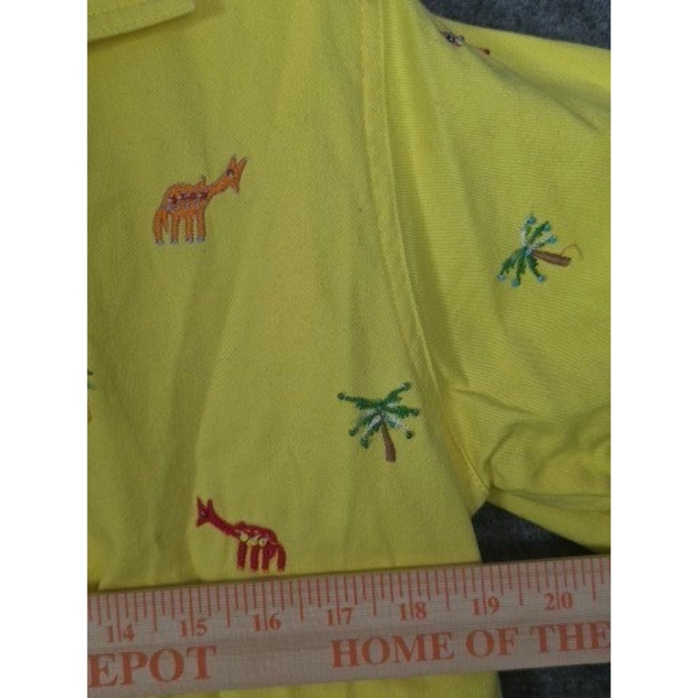 VTG Carrie Allen Yellow Embroidered Giraffe Pineapple Palm Tree Shirt Dress Sz S - Picture 5 of 7
